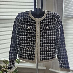 Tahari Black and Cream Tweed Blazer